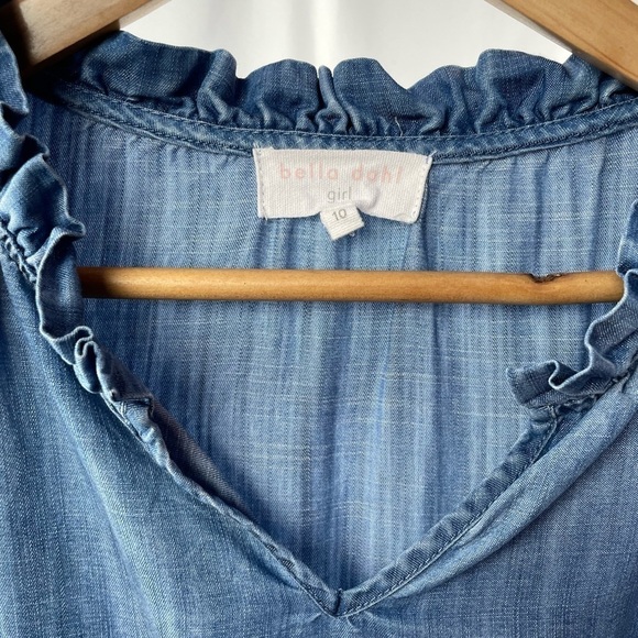 Bella Dahls Girls Ruffle Neck Long Sleeve Dress with Belt in Blue Size 10 - Picture 5 of 7
